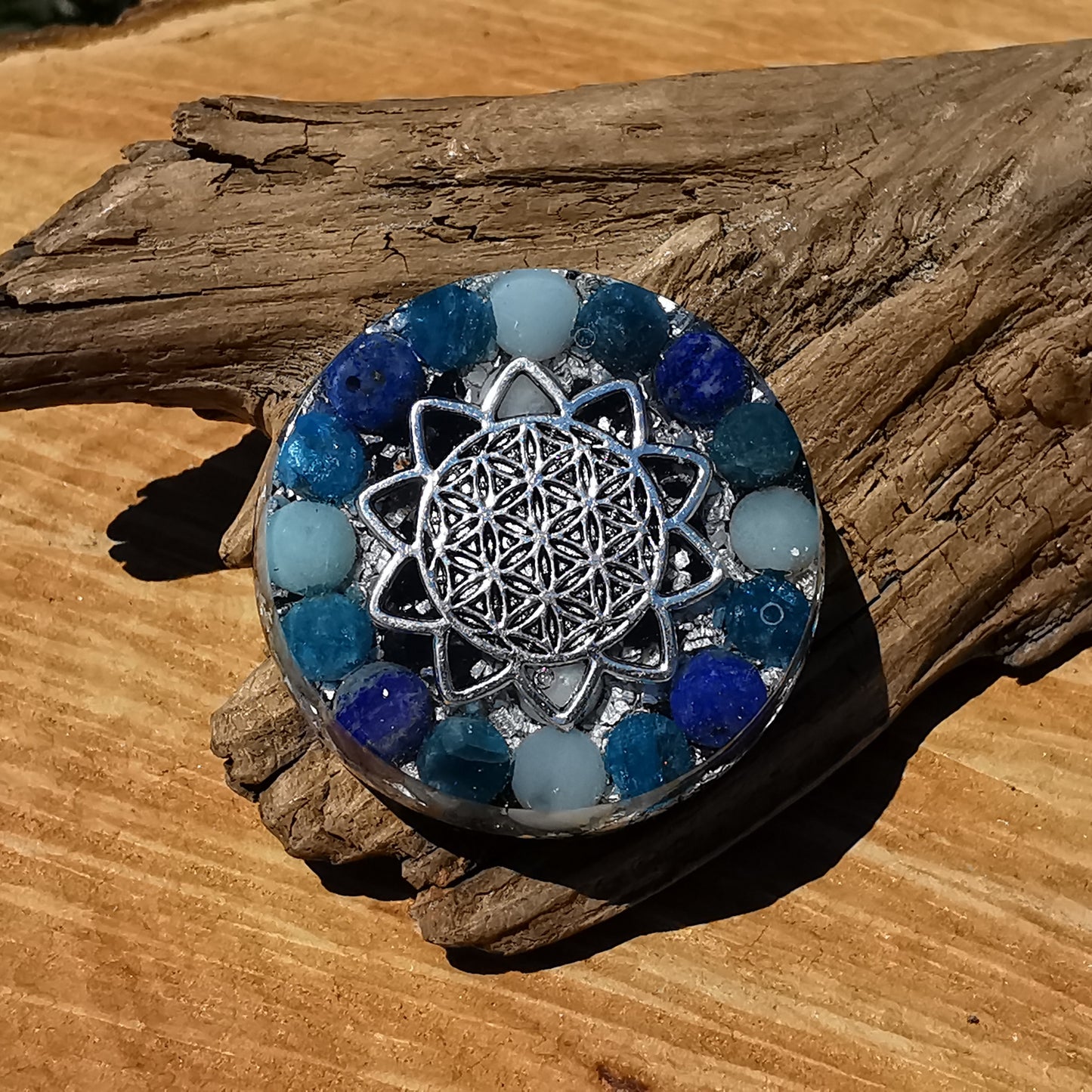 Orgone Mini Schild STÄRKE, WAHRHEIT & INNERE RUHE special EMF Protection mit E-Link Lebensblume