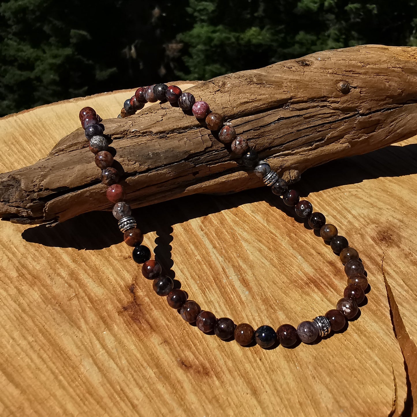 Heilsteinkette SPIRITUELLE VERBINDUNG mit PIETERSIT 6mm Kugeln S925