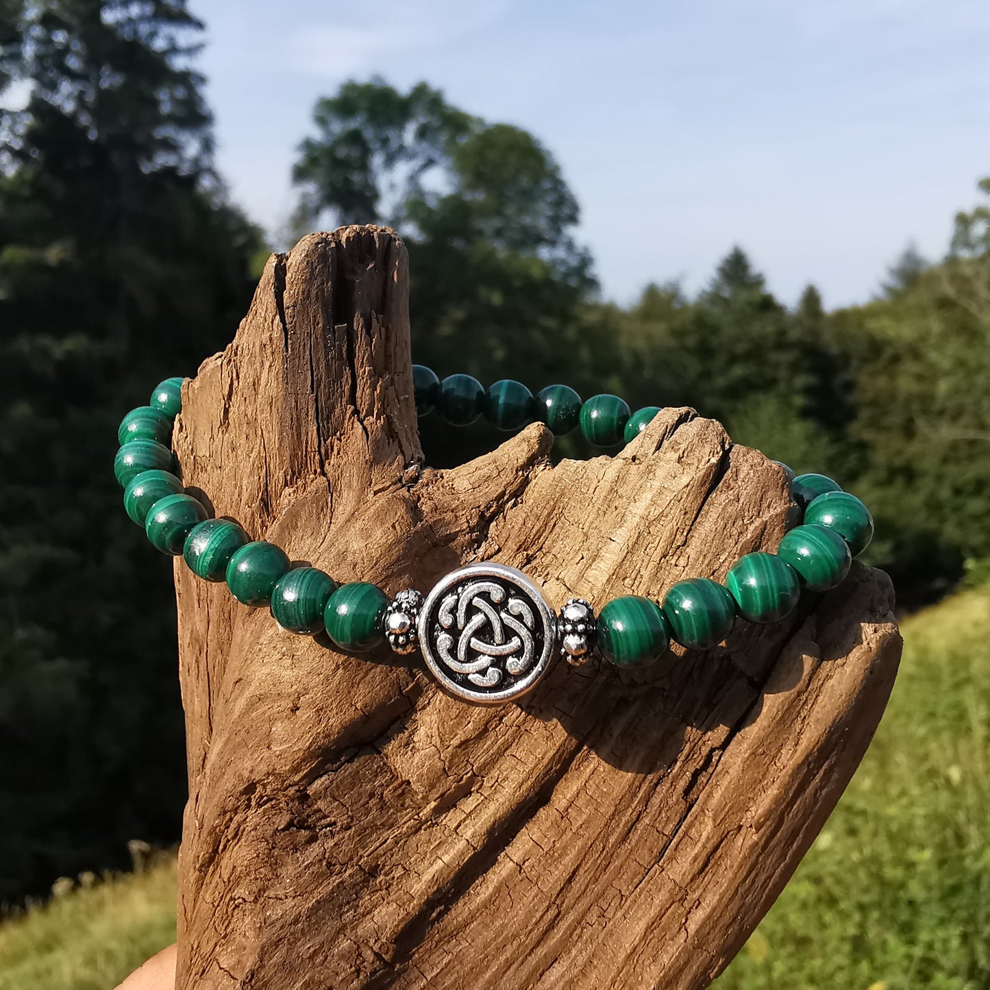Heilstein Armband NEUBEGINN mit MALACHIT S925 keltisch 6mm Kugeln
