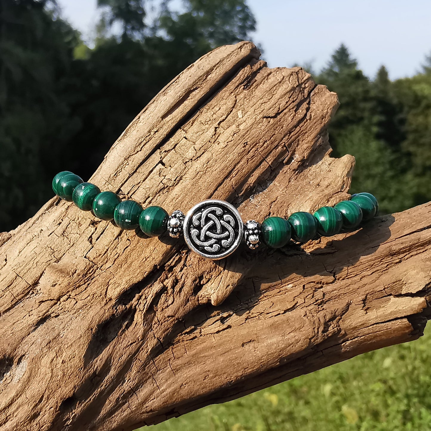 Heilstein Armband NEUBEGINN mit MALACHIT S925 keltisch 6mm Kugeln