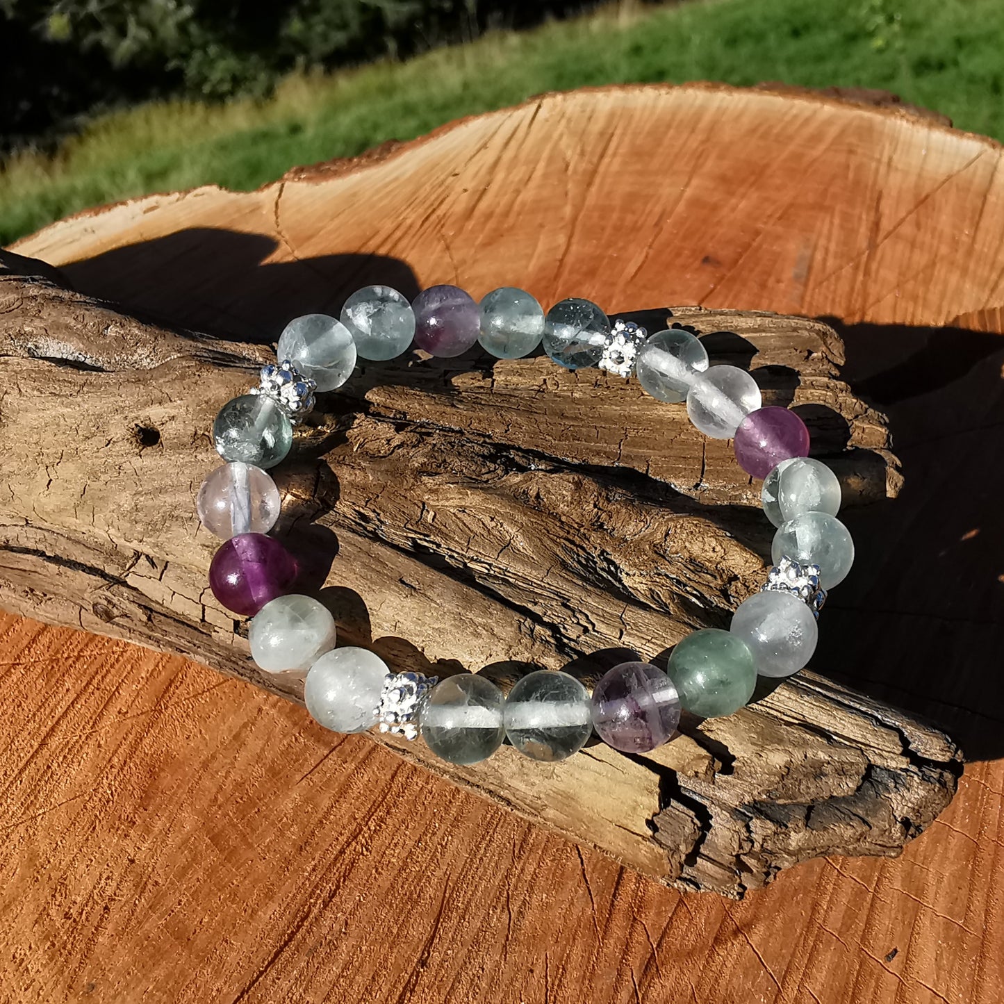 Heilstein Armband FREIHEIT mit Fluorit Extraqualität 8mm Kugel S925