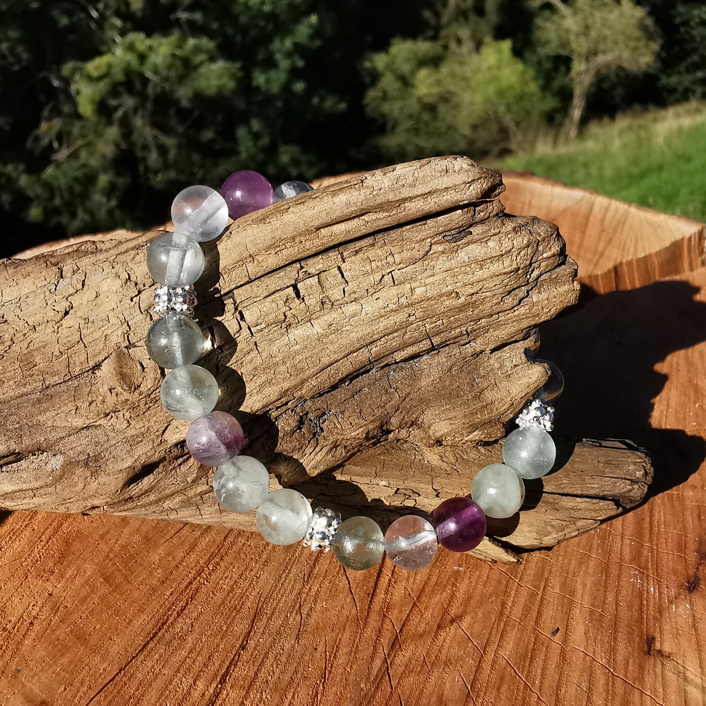 Heilstein Armband FREIHEIT mit Fluorit Extraqualität 8mm Kugel S925