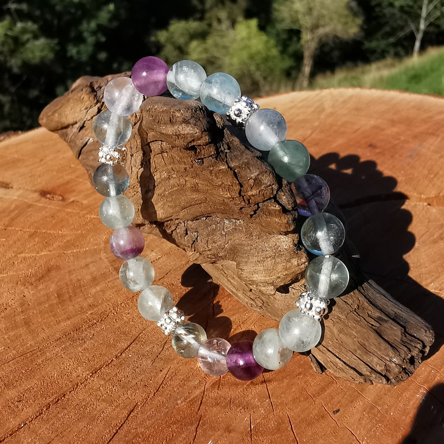 Heilstein Armband FREIHEIT mit Fluorit Extraqualität 8mm Kugel S925