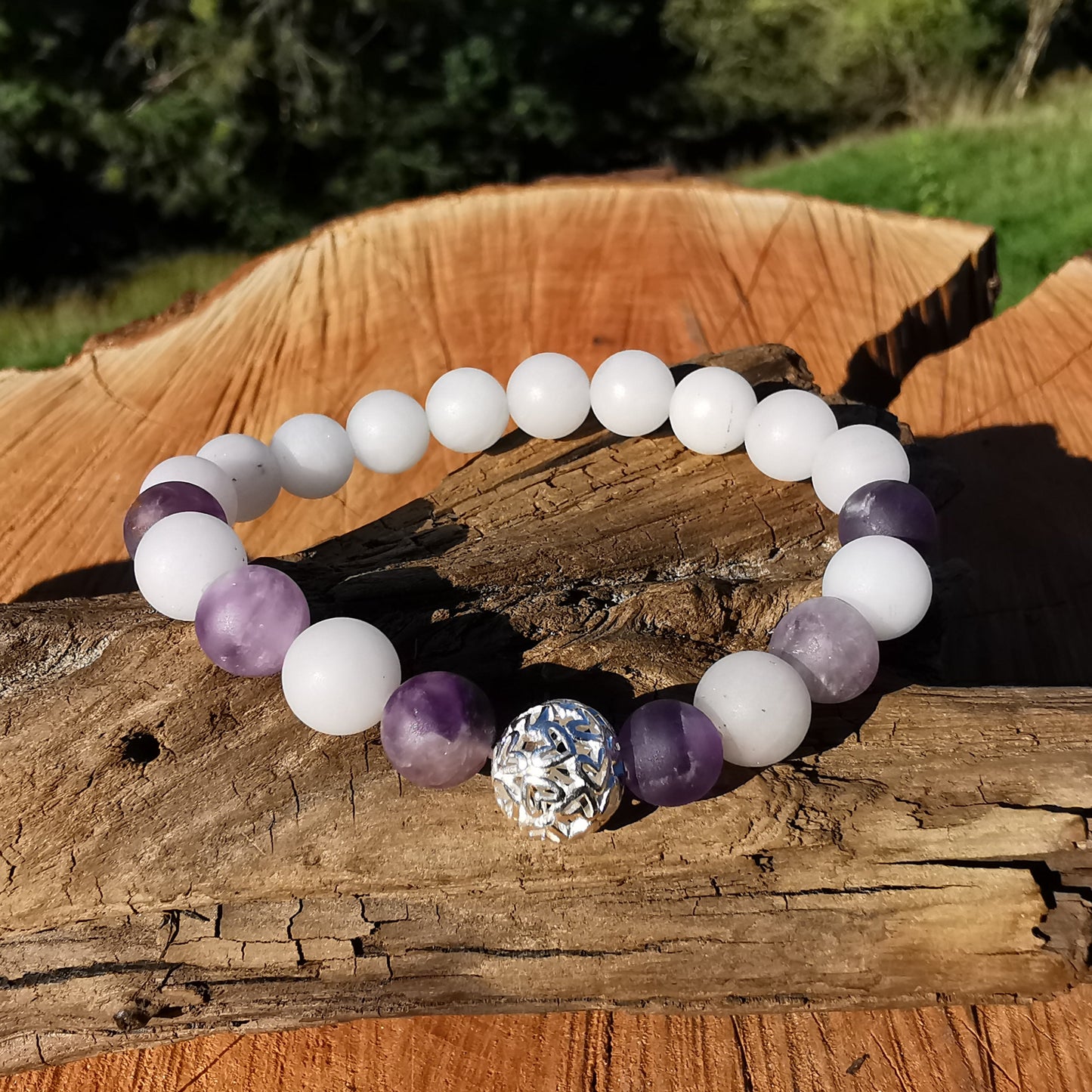 Heilstein Armband HARMONIE & INNERER FRIEDEN Amethyst Rosenquarz Herzenskugel 8mm Kugeln