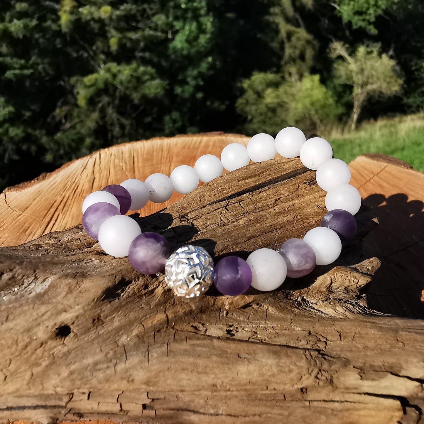 Heilstein Armband HARMONIE & INNERER FRIEDEN Amethyst Rosenquarz Herzenskugel 8mm Kugeln