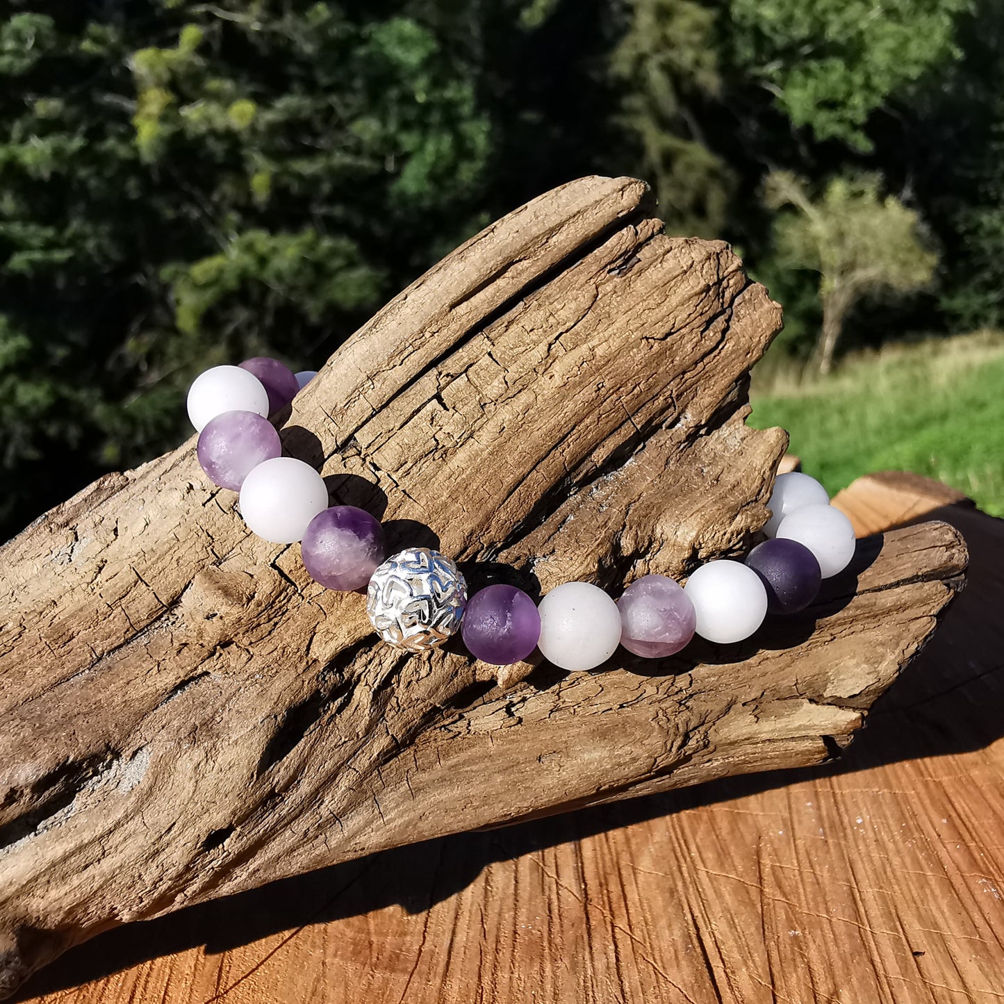 Heilstein Armband HARMONIE & INNERER FRIEDEN Amethyst Rosenquarz Herzenskugel 8mm Kugeln