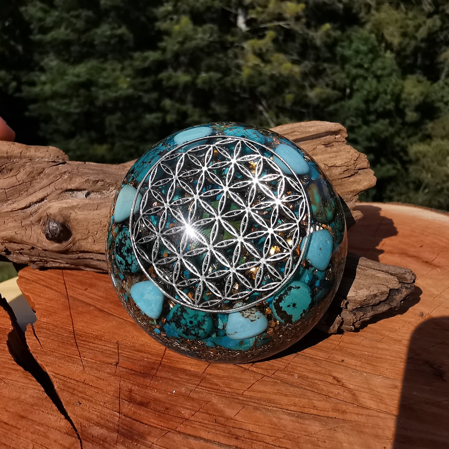 Orgone Hemisphäre EMOTIONALE HEILUNG mit TÜRKIS, MAGNESIT & CHRYSOKOLL 7cm