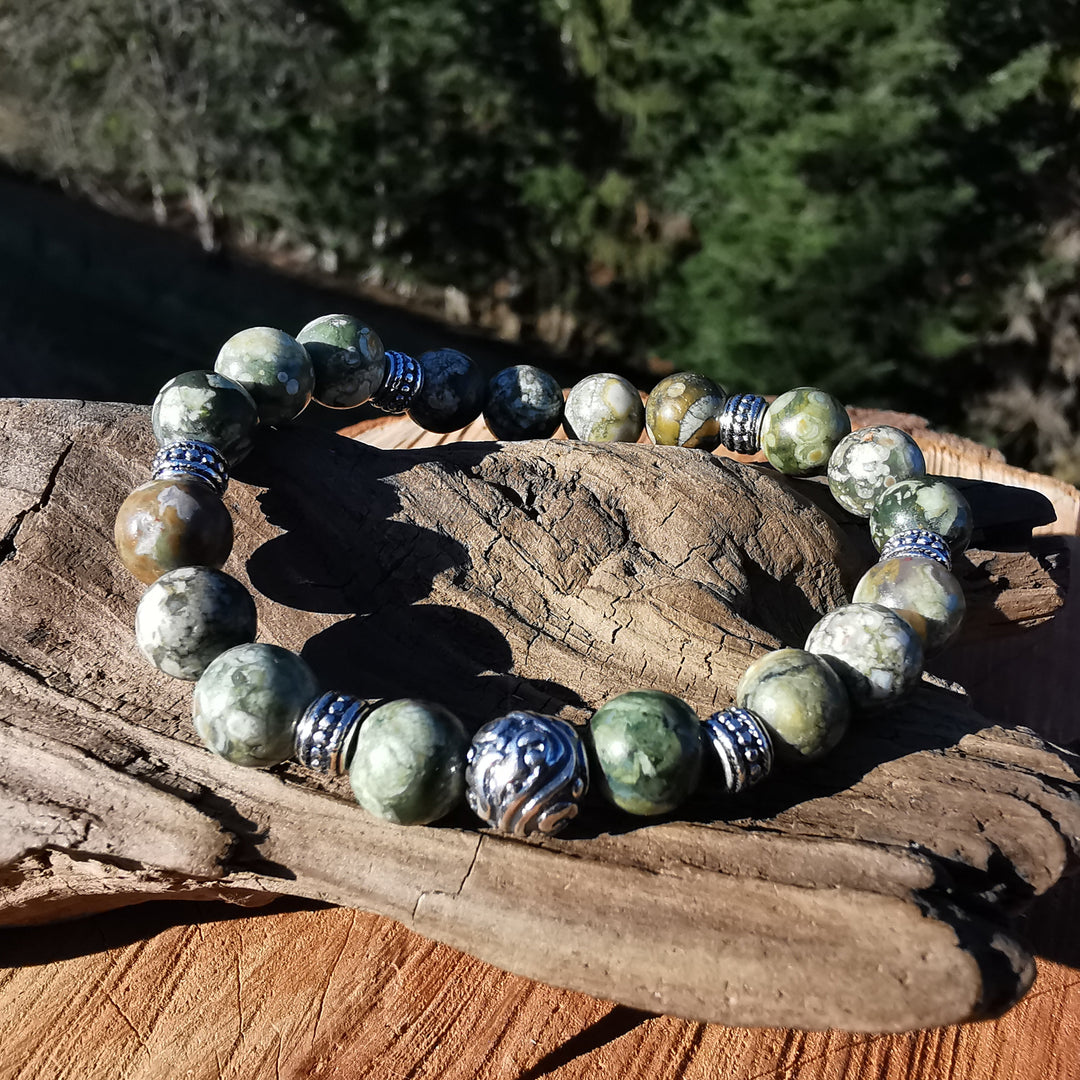 Edelstein Armband HIER & JETZT Regenwald Jaspis Rhyolith S925 8mm