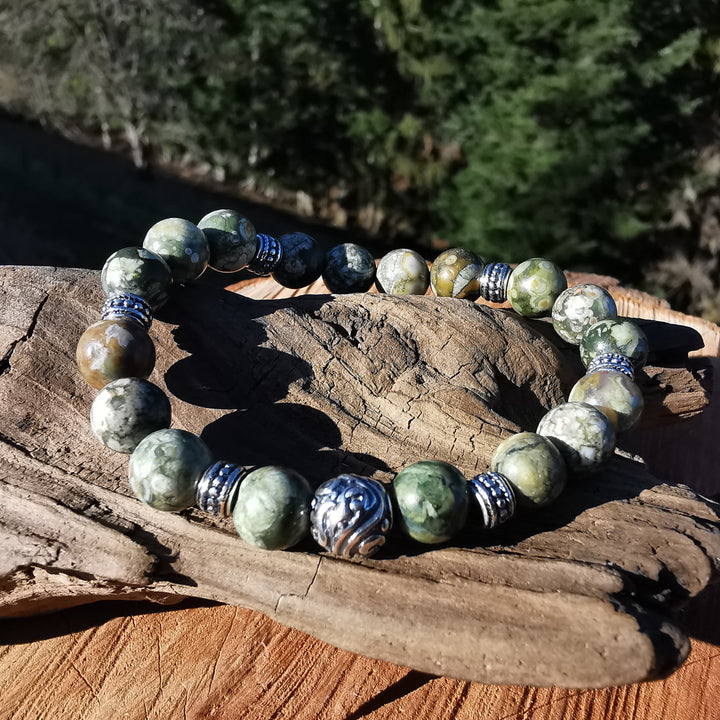 Edelstein Armband HIER & JETZT Regenwald Jaspis Rhyolith S925 8mm