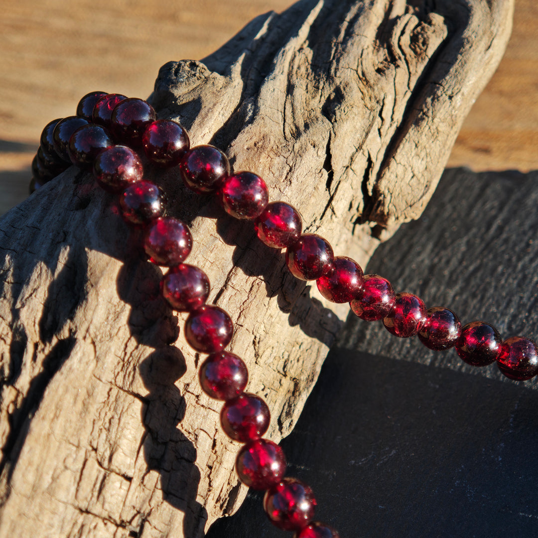 Edelsteinkette WIDERSTANDS- & LICHTKRAFT Granat Erdbeerquarz 6mm Kugel S925