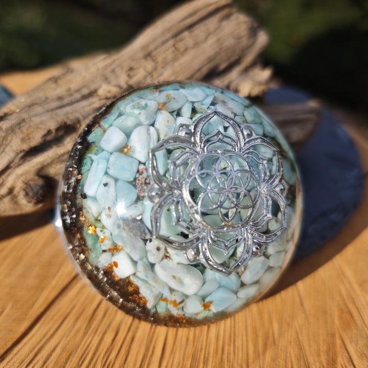 Hemisphäre RUHE & GEBORGENHEIT mit AMAZONIT & LARIMAR 7cm