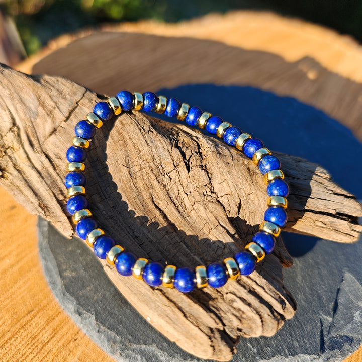Edelstein Armband INTUITION & WAHRHEIT Lapislazuli 6mm S925vergoldet
