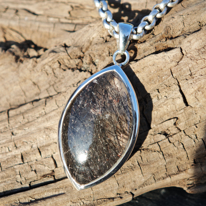 Schwarzer Turmalin Quarz Extraqualität Anhänger gefasst in Silber 925