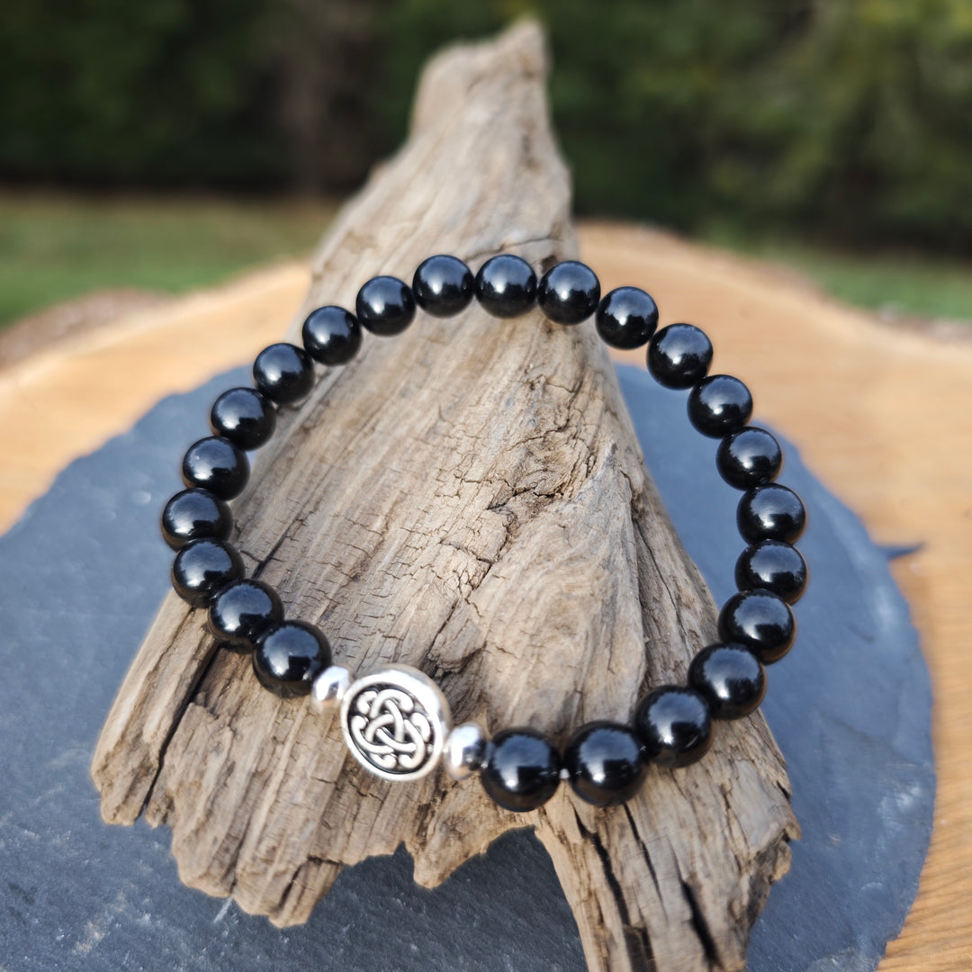 Edelstein Armband ENERGETISCHER SCHUTZ Schwarzer Turmalin Warrierit! Australien S925 keltisch 8mm