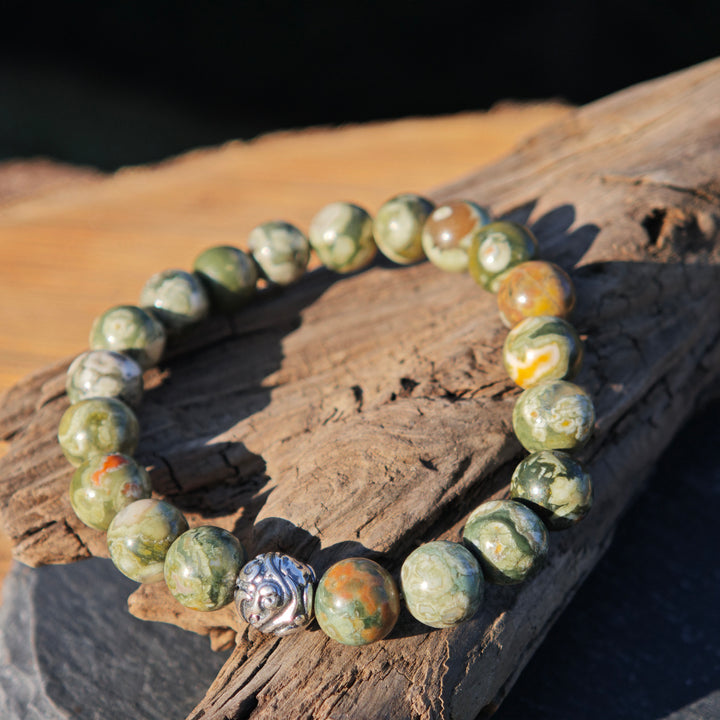 Edelstein Armband HIER & JETZT Regenwald Rhyolith Kugel S925 8mm