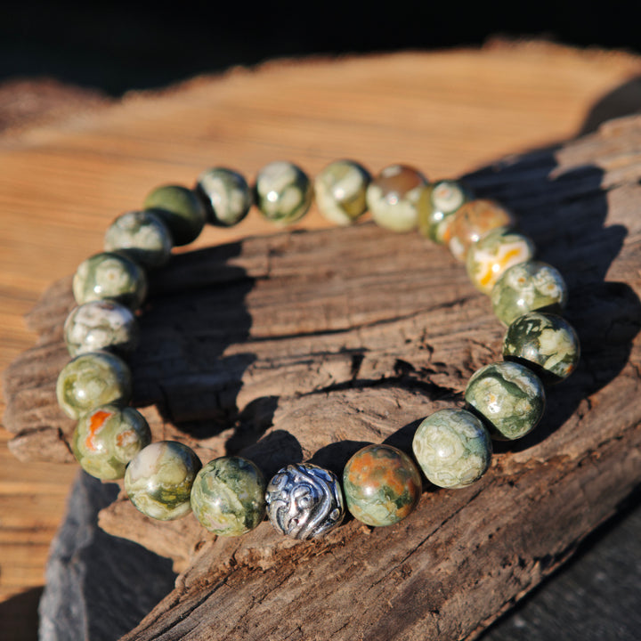 Edelstein Armband HIER & JETZT Regenwald Rhyolith Kugel S925 8mm