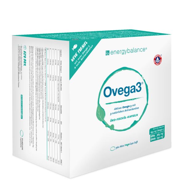 Ovega3® ÖKO Fischölkapseln 632mg Omega3 EPA/DHA und Antioxidantien 360 Kapseln 6 Monate