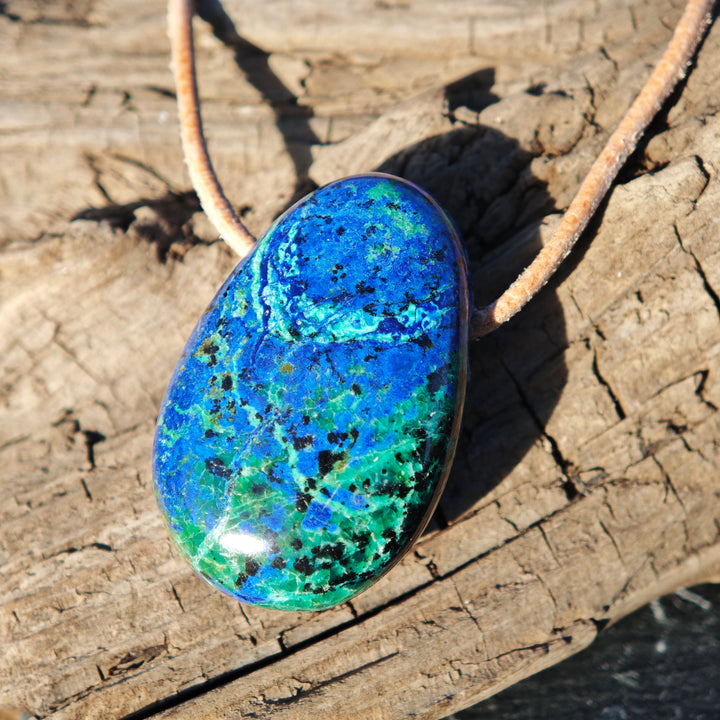 Azurit-Malachit Anhänger Trommelstein gebohrt (Geistiges Erkennen) Unikate zur individuellen Auswahl