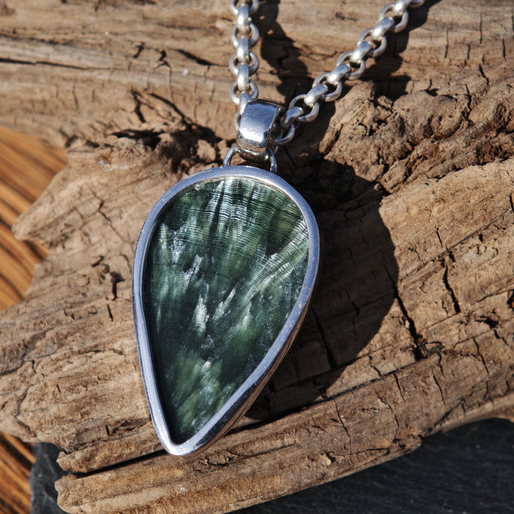 Seraphinit (Seelenwachstum) Anhänger Tropfen S925 rhodiniert Unikat