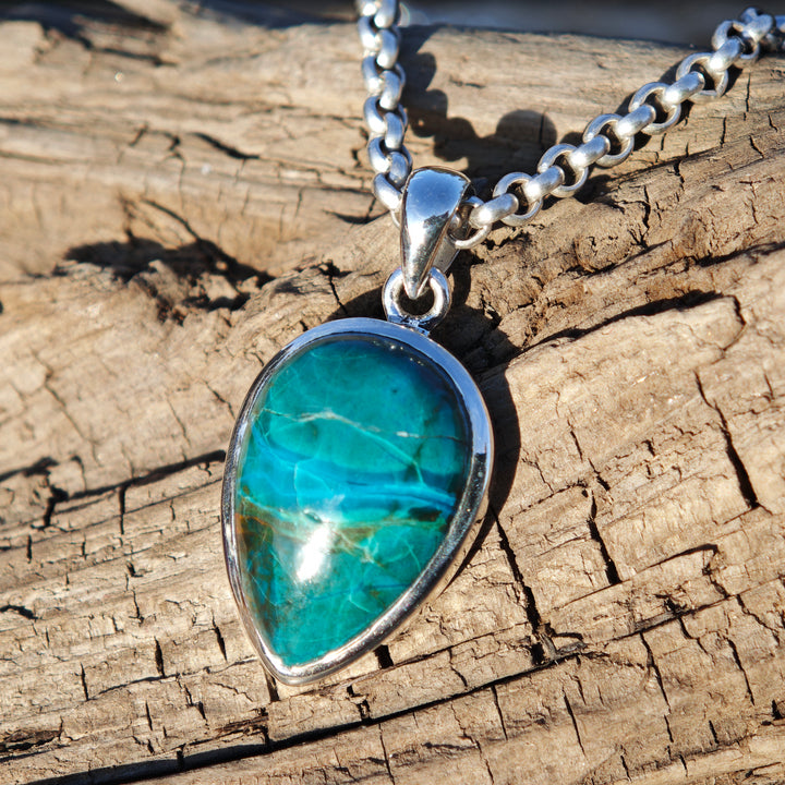 Chrysokoll (Ausgeglichenheit) Tropfen gefasst in Silber 925