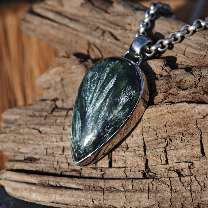 Seraphinit (Seelenwachstum) Anhänger Tropfen S925 rhodiniert Unikat