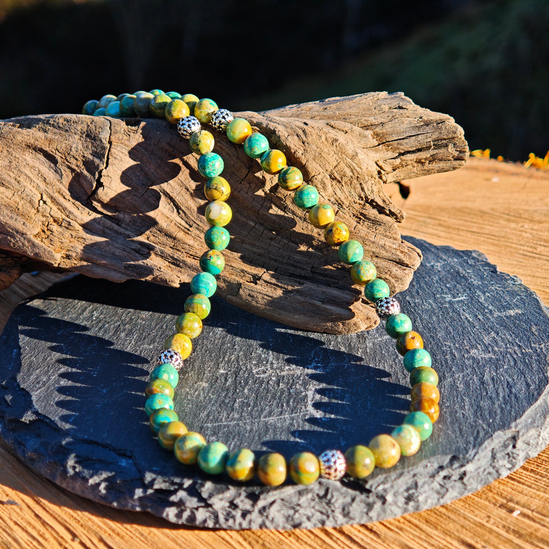 Edelstein Halskette EMOTIONALE KLARHEIT Atacama Opal Kugel S925 6mm