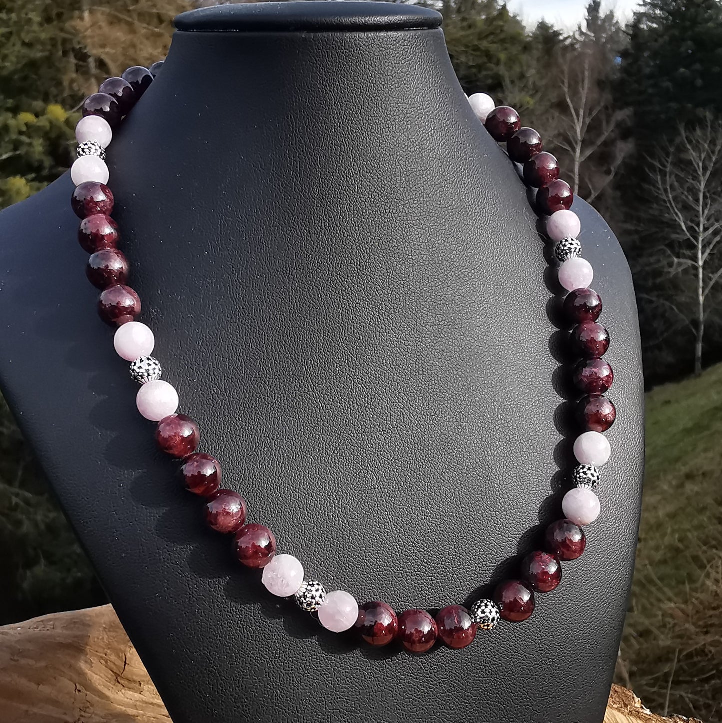Heilsteinkette RESILIENZ mit Granat & Kunzit 8mm Kugeln S925