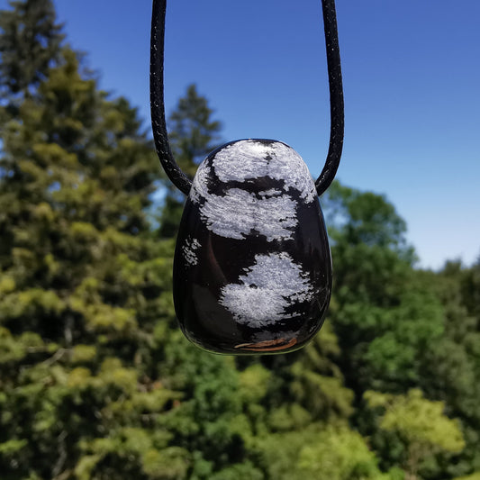 Snowflake bisidian pendant drilled with leather cord (5)