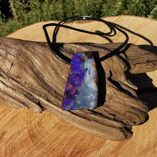 Boulder opal pendant drilled large incl. Leather strap & stainless steel pendant loop