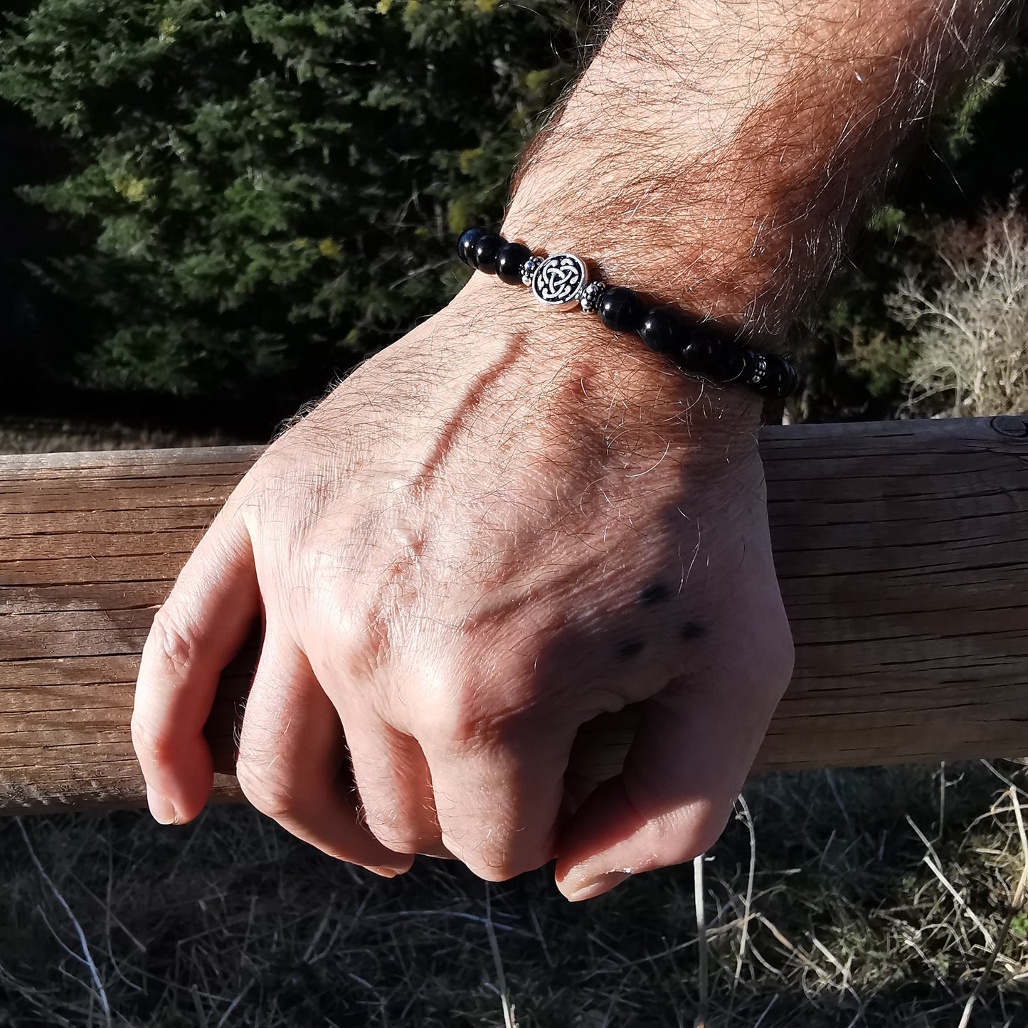 Heilstein Armband MUT mit FALKENAUGE S925 keltisch 8mm Kugeln