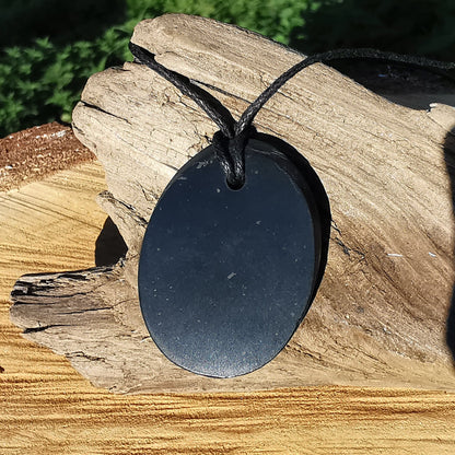 Shungite pendant oval with cotton ribbon