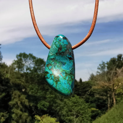 Chrysocolla drilled with leather cord (4)