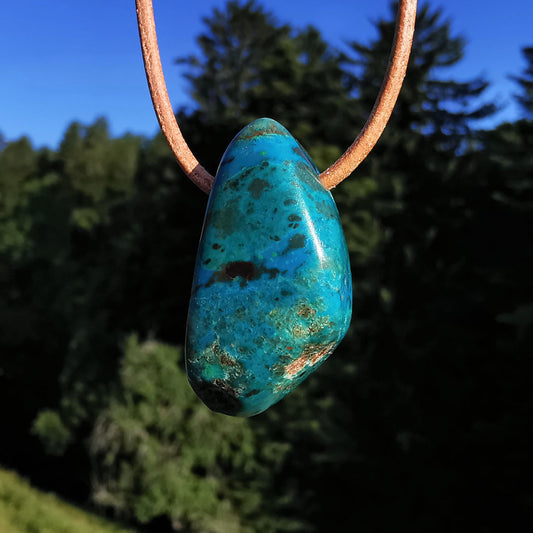 Chrysocolla drilled with leather strap (7)