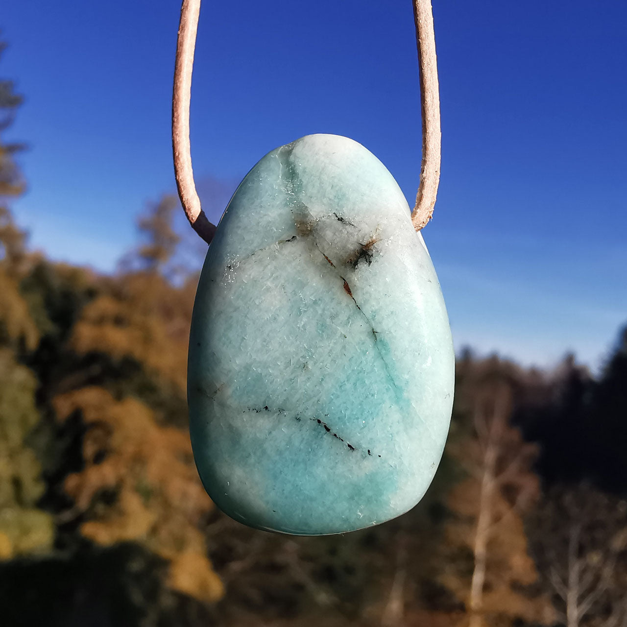 Drilled Amazonite pendant incl. Leather cord (5)