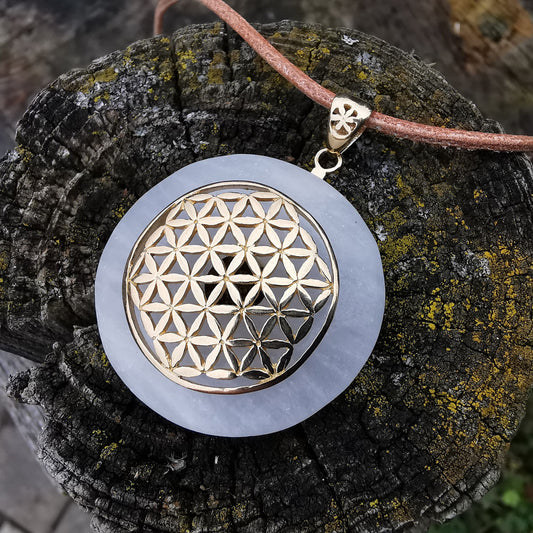 Barite pendant donut with flower of life S925 gold-plated