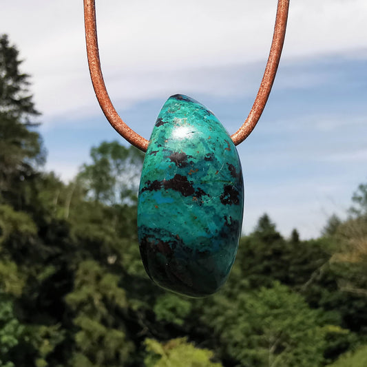 Chrysocolla drilled with leather cord (5)