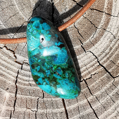 Chrysocolla drilled with leather cord (4)